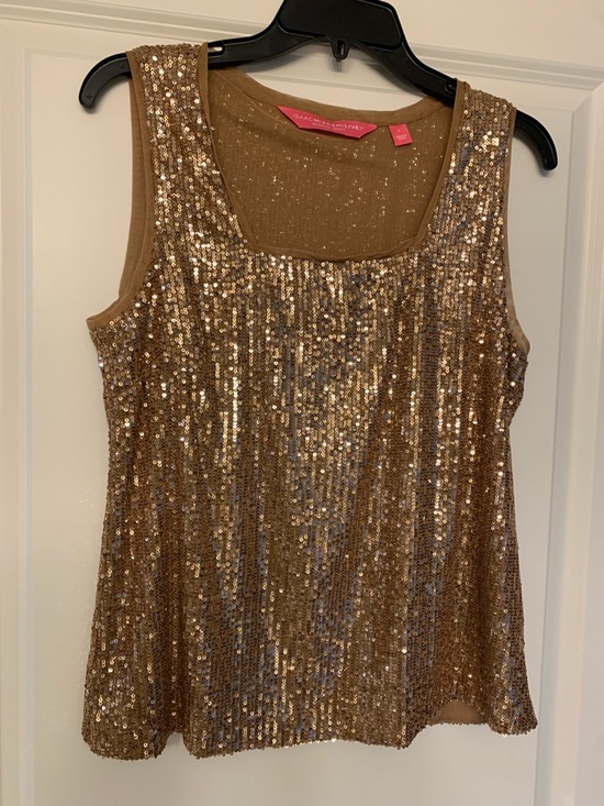 Isaac Mizrahi Tops - Isaac Mizrahi Gold Sequin Tank Top NWOT🌴